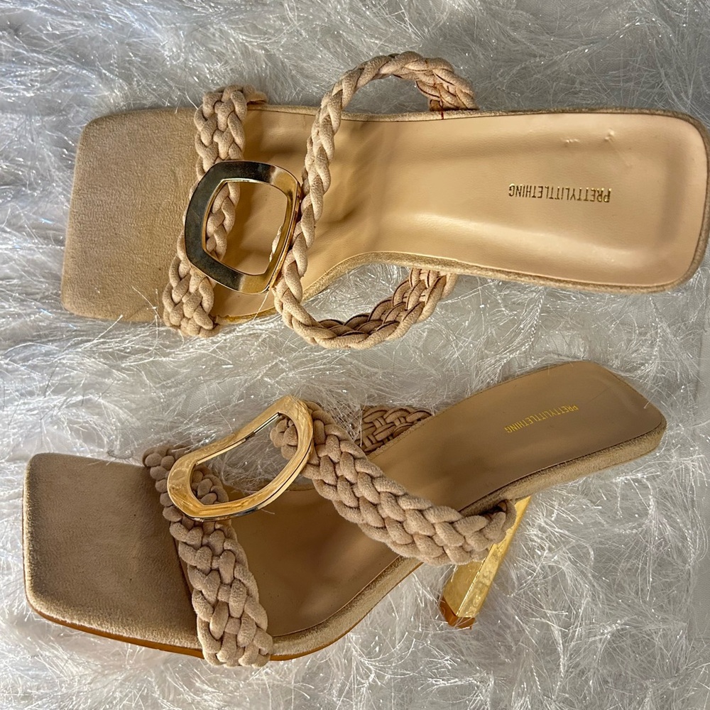 PrettyLittleThing Braided Heeled Sandals with gold hardware